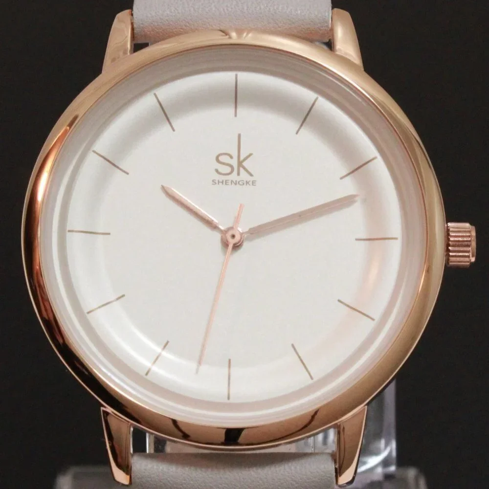 Ladies Dress Quartz Watch White Dial Grey Strap 38mm